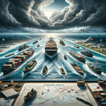 DALL·E 2023-12-17 16.42.03 - A thought-provoking digital artwork depicting a regional conflict scenario involving shipping, reformatted into a square aspect. The scene shows a str